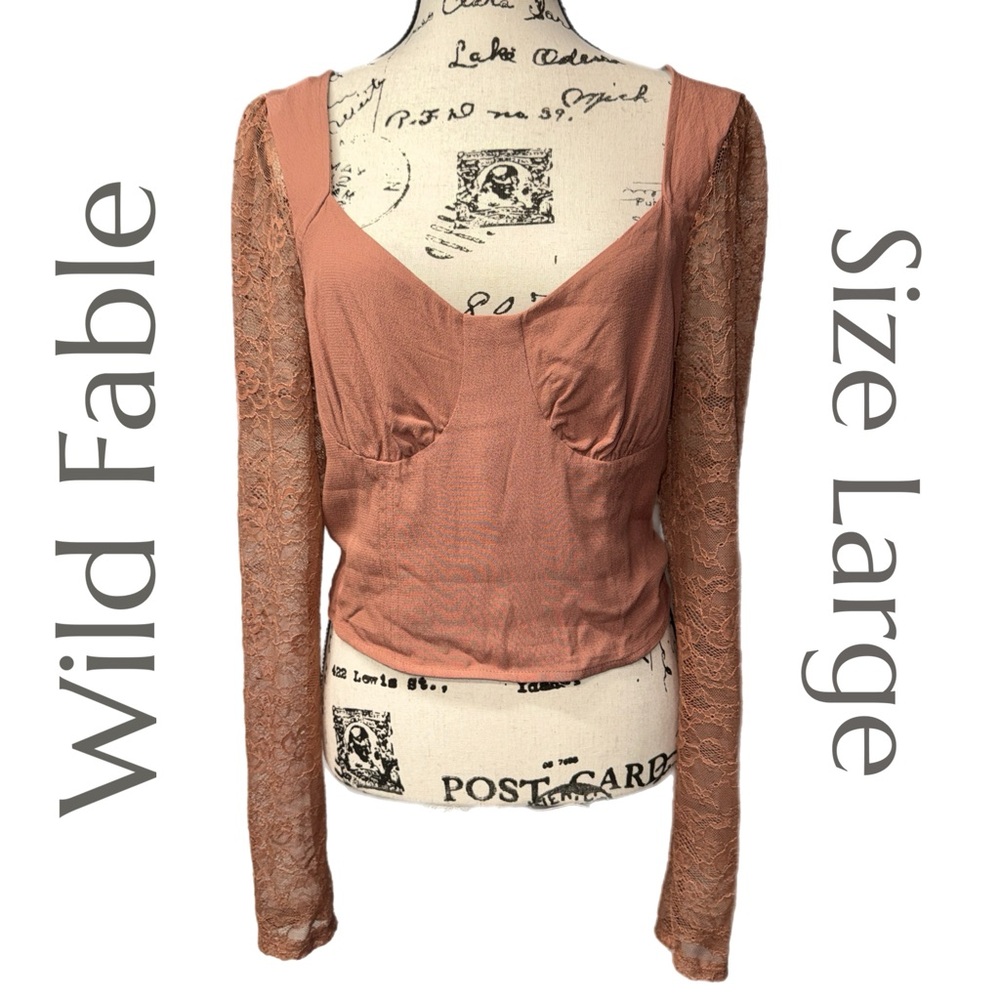 Wild Fable - Blush Lace Sleeve Smocked‎ Blouse - Size Large